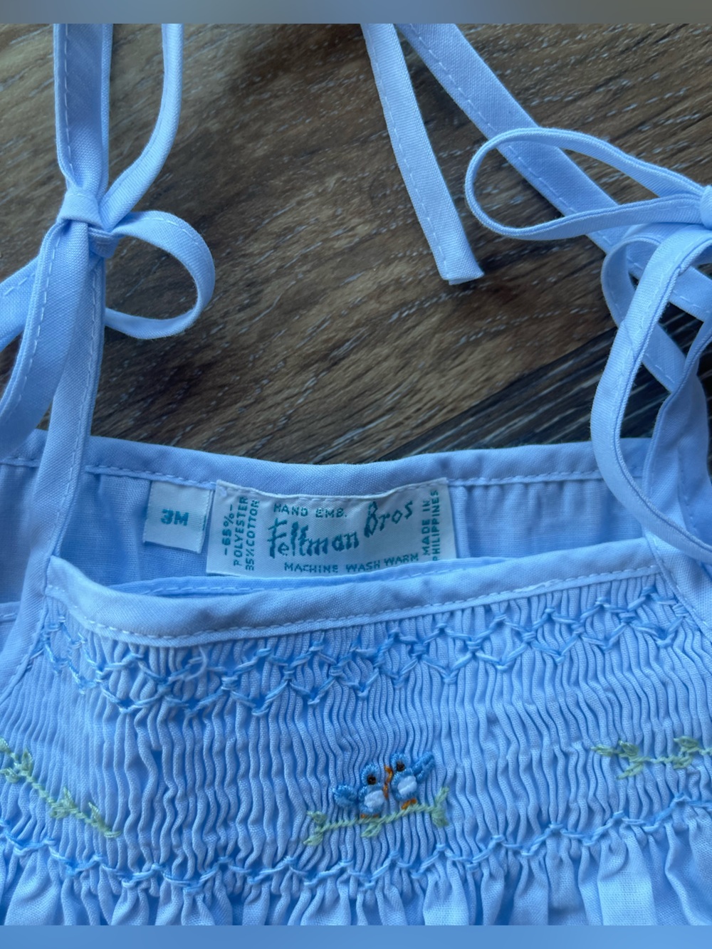 Feltman Bros Light Blue Two-Piece Smocked Top and Shorts Set - Picture 3 of 4